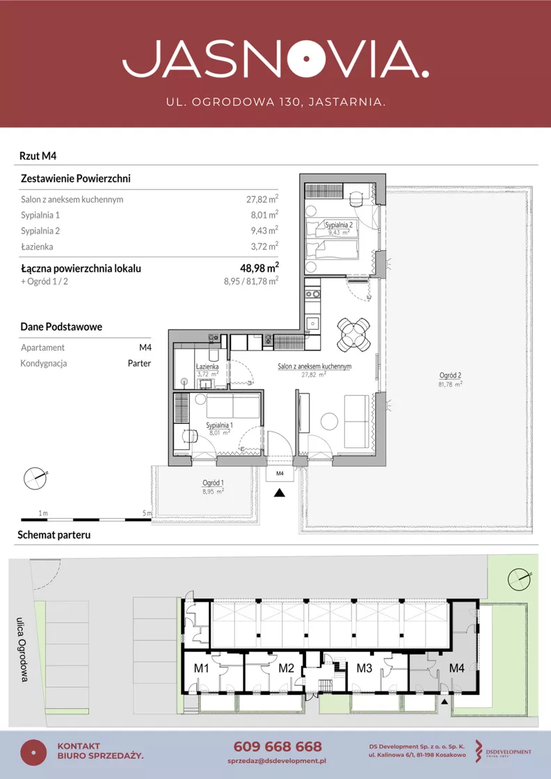 3 pokoje, apartament inwestycyjny 48,98 m², parter, oferta nr M4, JASNOVIA, Jastarnia, ul. Ogrodowa 130