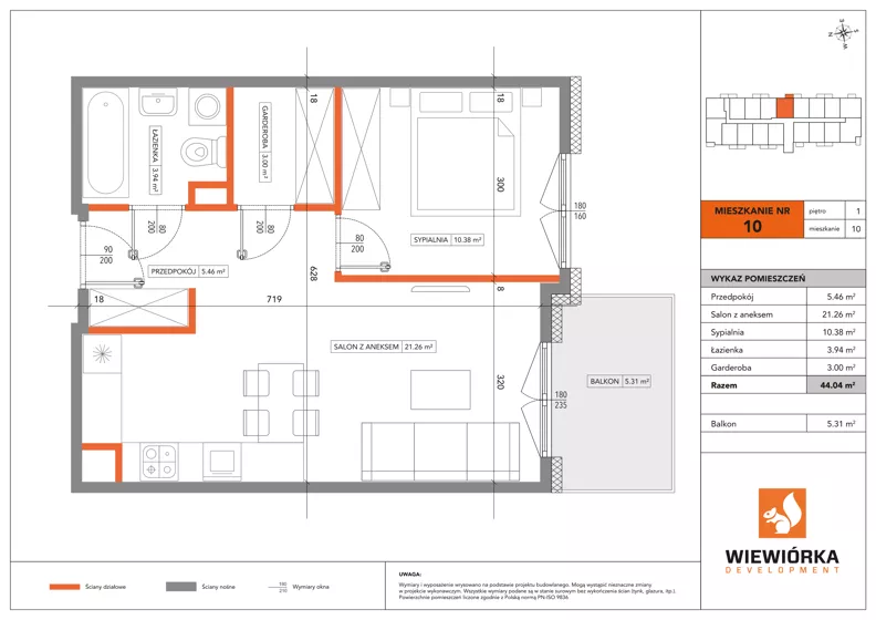 2 pokoje, mieszkanie 44,04 m², piętro 1, oferta nr A10, Poznańska 127, Ożarów Mazowiecki, ul. Poznańska 127B
