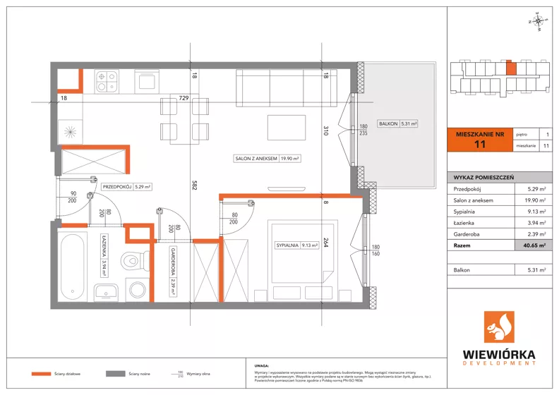 2 pokoje, mieszkanie 40,65 m², piętro 1, oferta nr A11, Poznańska 127, Ożarów Mazowiecki, ul. Poznańska 127B