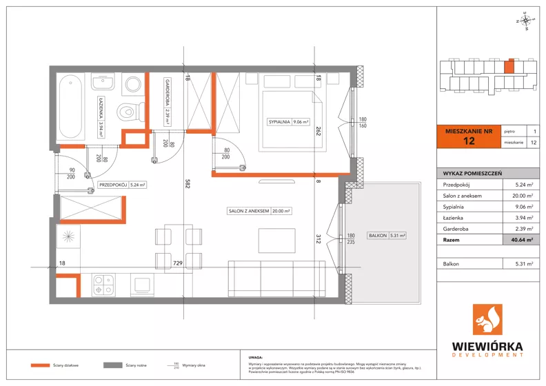 2 pokoje, mieszkanie 40,64 m², piętro 1, oferta nr A12, Poznańska 127, Ożarów Mazowiecki, ul. Poznańska 127B