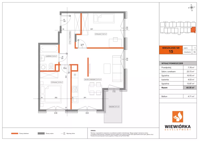 3 pokoje, mieszkanie 60,35 m², piętro 1, oferta nr A15, Poznańska 127, Ożarów Mazowiecki, ul. Poznańska 127B