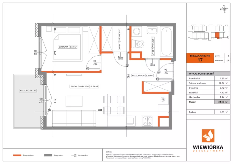 2 pokoje, mieszkanie 40,17 m², piętro 1, oferta nr A17, Poznańska 127, Ożarów Mazowiecki, ul. Poznańska 127B