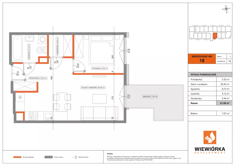 2 pokoje, mieszkanie 41,08 m², piętro 1, oferta nr A18, Poznańska 127, Ożarów Mazowiecki, ul. Poznańska 127B