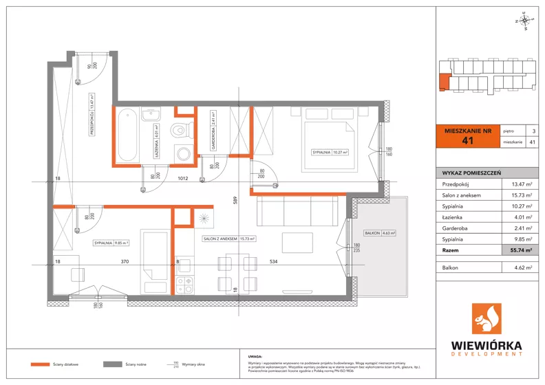 3 pokoje, mieszkanie 55,74 m², piętro 3, oferta nr A41, Poznańska 127, Ożarów Mazowiecki, ul. Poznańska 127B