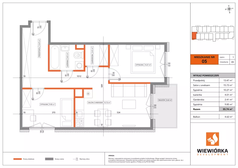 3 pokoje, mieszkanie 55,74 m², piętro 1, oferta nr A05, Poznańska 127, Ożarów Mazowiecki, ul. Poznańska 127B