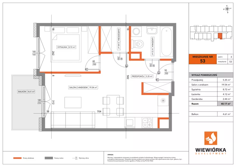 2 pokoje, mieszkanie 40,17 m², piętro 3, oferta nr A53, Poznańska 127, Ożarów Mazowiecki, ul. Poznańska 127B
