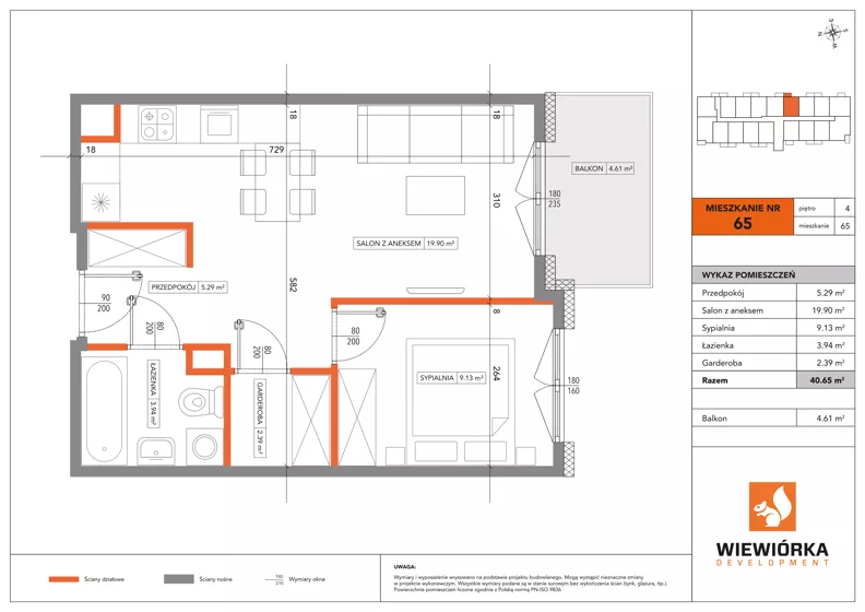 2 pokoje, mieszkanie 40,65 m², piętro 4, oferta nr A65, Poznańska 127, Ożarów Mazowiecki, ul. Poznańska 127B
