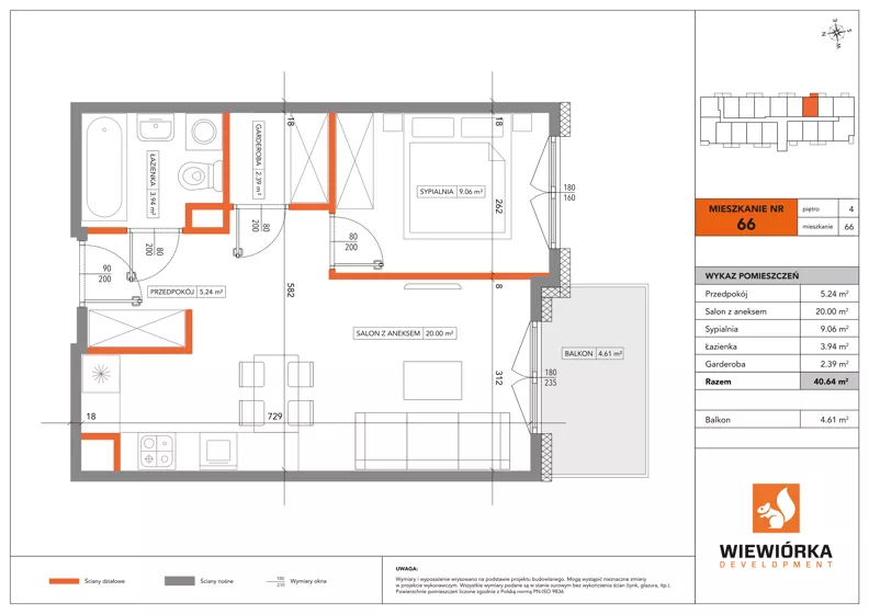 2 pokoje, mieszkanie 40,64 m², piętro 4, oferta nr A66, Poznańska 127, Ożarów Mazowiecki, ul. Poznańska 127B