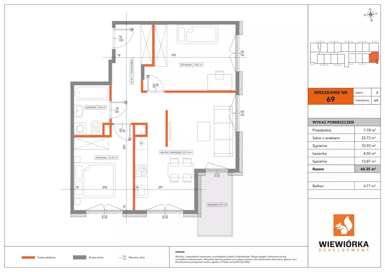 3 pokoje, mieszkanie 60,35 m², piętro 4, oferta nr A69, Poznańska 127, Ożarów Mazowiecki, ul. Poznańska 127B