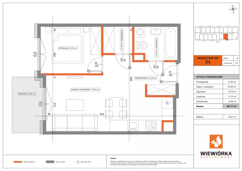 2 pokoje, mieszkanie 40,17 m², piętro 4, oferta nr A71, Poznańska 127, Ożarów Mazowiecki, ul. Poznańska 127B