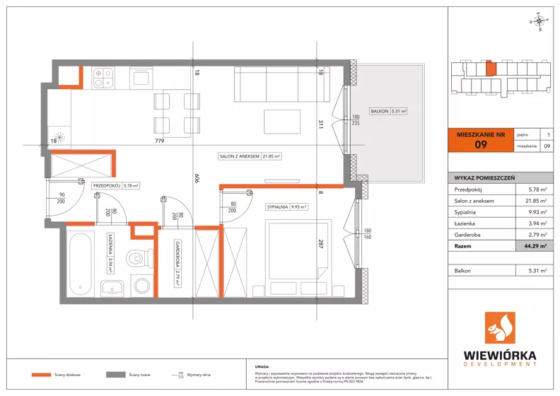 2 pokoje, mieszkanie 44,29 m², piętro 1, oferta nr A09, Poznańska 127, Ożarów Mazowiecki, ul. Poznańska 127B