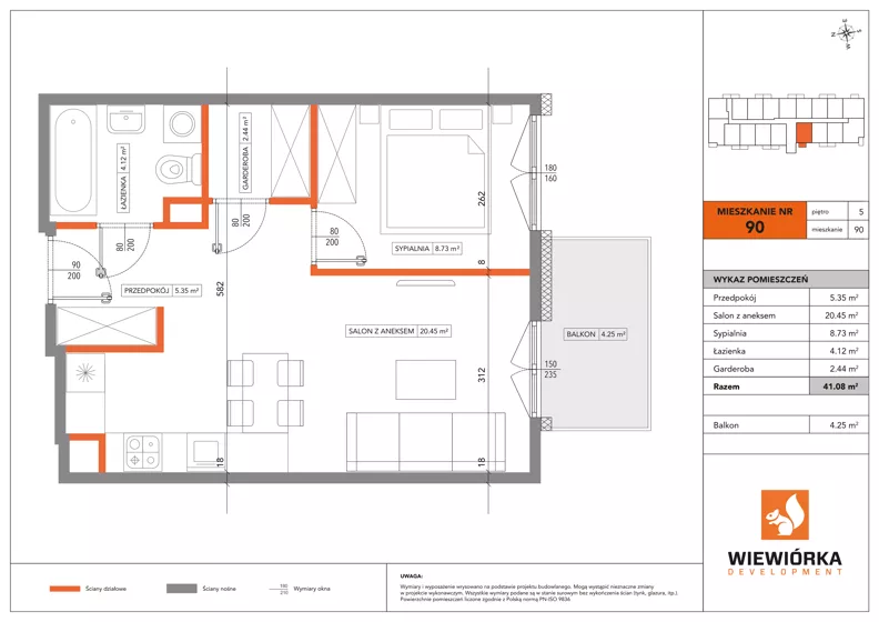 2 pokoje, mieszkanie 41,08 m², piętro 5, oferta nr A90, Poznańska 127, Ożarów Mazowiecki, ul. Poznańska 127B