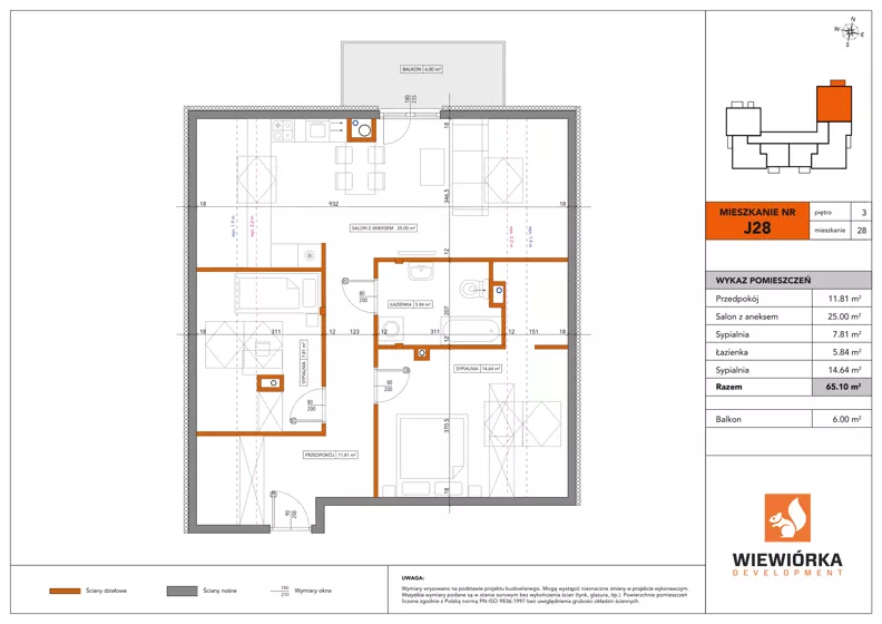 3 pokoje, mieszkanie 65,10 m², piętro 3, oferta nr J28, Nowa Sportowa, Brwinów, ul. Sportowa
