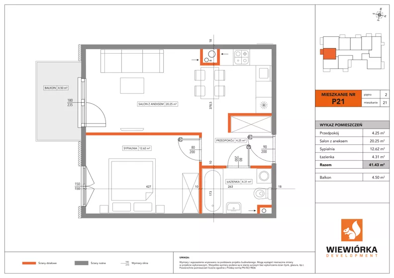 2 pokoje, mieszkanie 41,43 m², piętro 2, oferta nr P21, Nowa Sportowa, Brwinów, ul. Sportowa