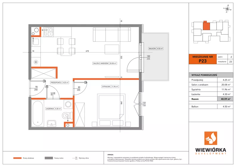2 pokoje, mieszkanie 40,59 m², piętro 2, oferta nr P23, Nowa Sportowa, Brwinów, ul. Sportowa