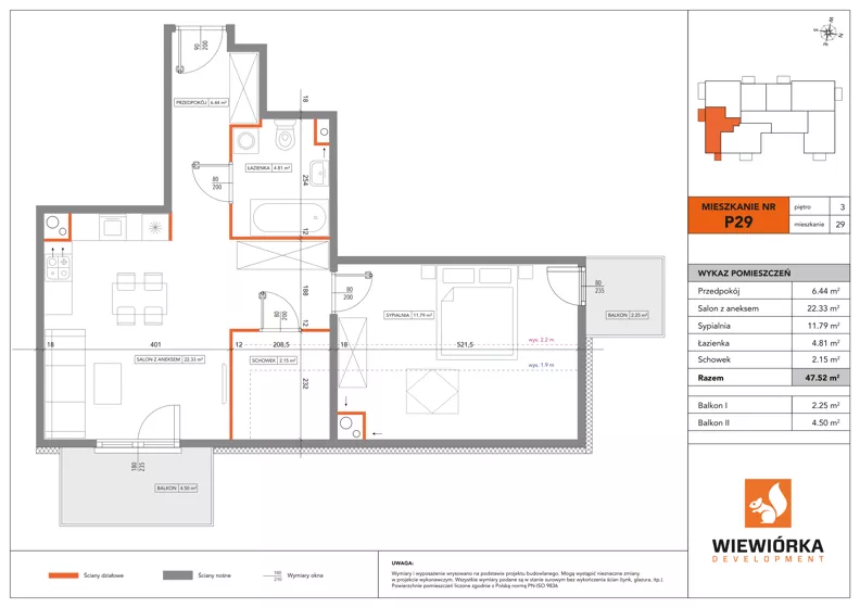 2 pokoje, mieszkanie 47,52 m², piętro 3, oferta nr P29, Nowa Sportowa, Brwinów, ul. Sportowa