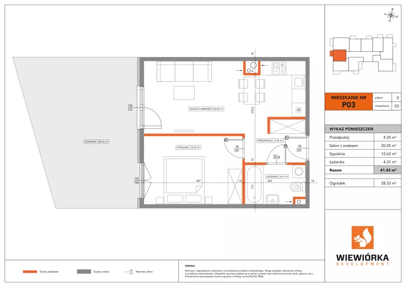 2 pokoje, mieszkanie 41,43 m², parter, oferta nr P03, Nowa Sportowa, Brwinów, ul. Sportowa