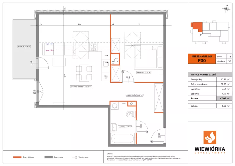 2 pokoje, mieszkanie 47,08 m², piętro 3, oferta nr P30, Nowa Sportowa, Brwinów, ul. Sportowa