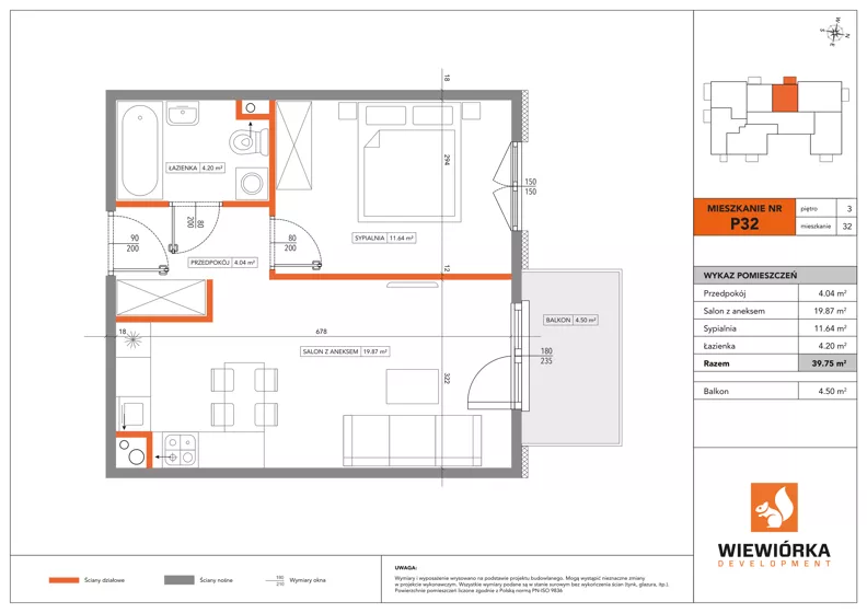 2 pokoje, mieszkanie 39,75 m², piętro 3, oferta nr P32, Nowa Sportowa, Brwinów, ul. Sportowa