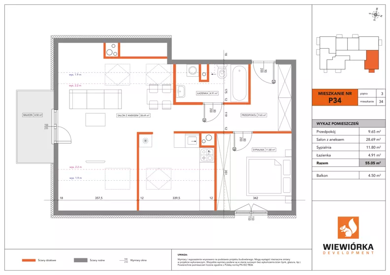 2 pokoje, mieszkanie 55,05 m², piętro 3, oferta nr P34, Nowa Sportowa, Brwinów, ul. Sportowa