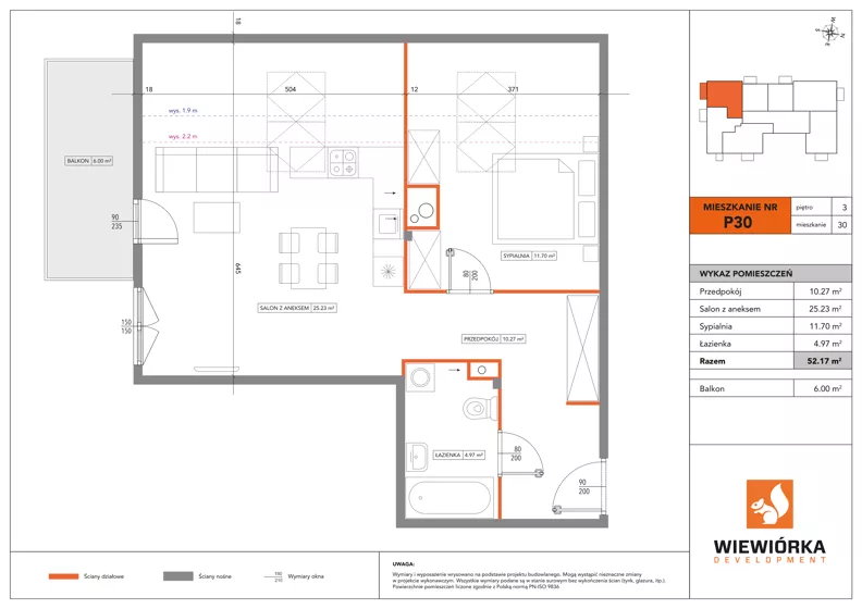 2 pokoje, mieszkanie 52,17 m², piętro 3, oferta nr P30, Nowa Sportowa, Brwinów, ul. Sportowa