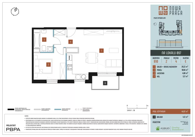 2 pokoje, mieszkanie 46,88 m², piętro 4, oferta nr B10/097, Nowa Praga, Warszawa, Praga Północ, Nowa Praga, ul. Rozwojowa
