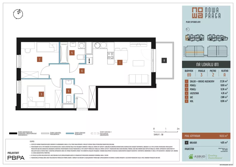 3 pokoje, mieszkanie 55,53 m², piętro 2, oferta nr B9/011, Nowa Praga, Warszawa, Praga Północ, Nowa Praga, ul. Rozwojowa