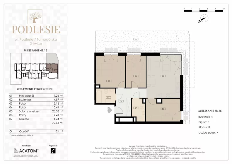 4 pokoje, apartament 79,61 m², parter, oferta nr 4B.15, Podlesie, Gliwice, Szobiszowice, ul. Tarnogórska 86