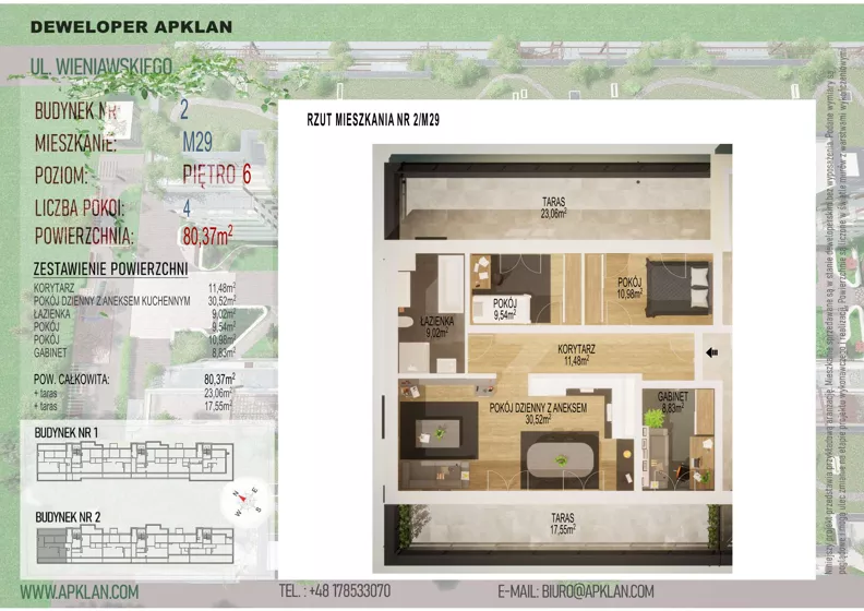 4 pokoje, mieszkanie 80,37 m², piętro 6, oferta nr 2/M29, Osiedle Wieniawskiego - etap V, Rzeszów, Słocina, ul. Wieniawskiego