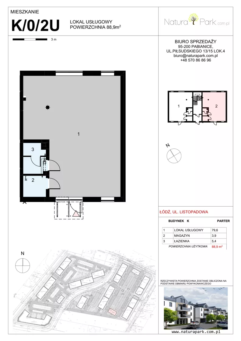 Lokal użytkowy 88,90 m², oferta nr K/0/2U, Natura Park - lokale usługowe, Łódź, Widzew, Dolina Łódki, ul. Listopadowa