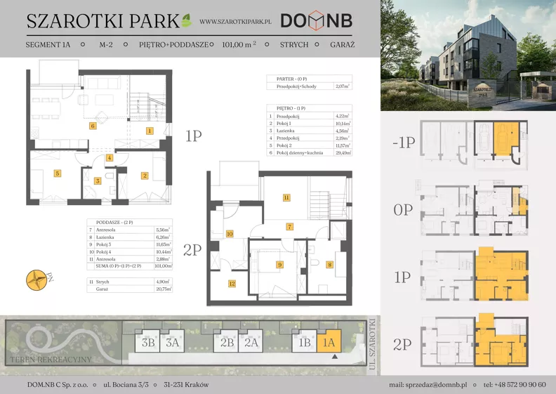 5 pokoi, mieszkanie 101,00 m², piętro 1, oferta nr 1A-M2, Szarotki Park, Kraków, Prądnik Biały, Bronowice Wielkie, ul. Szarotki 27