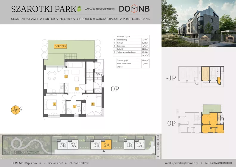 3 pokoje, mieszkanie 56,47 m², parter, oferta nr 2A-M1, Szarotki Park, Kraków, Prądnik Biały, Bronowice Wielkie, ul. Szarotki 27