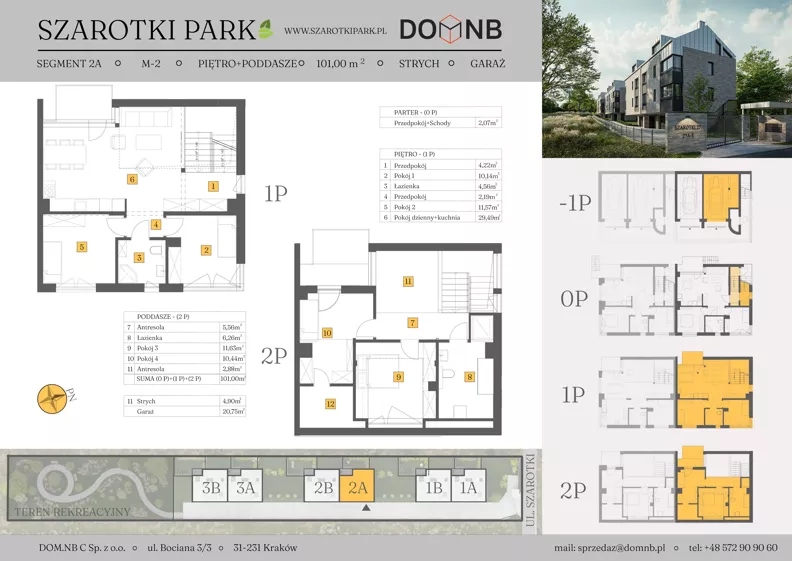 5 pokoi, mieszkanie 101,00 m², piętro 1, oferta nr 2A-M2, Szarotki Park, Kraków, Prądnik Biały, Bronowice Wielkie, ul. Szarotki 27