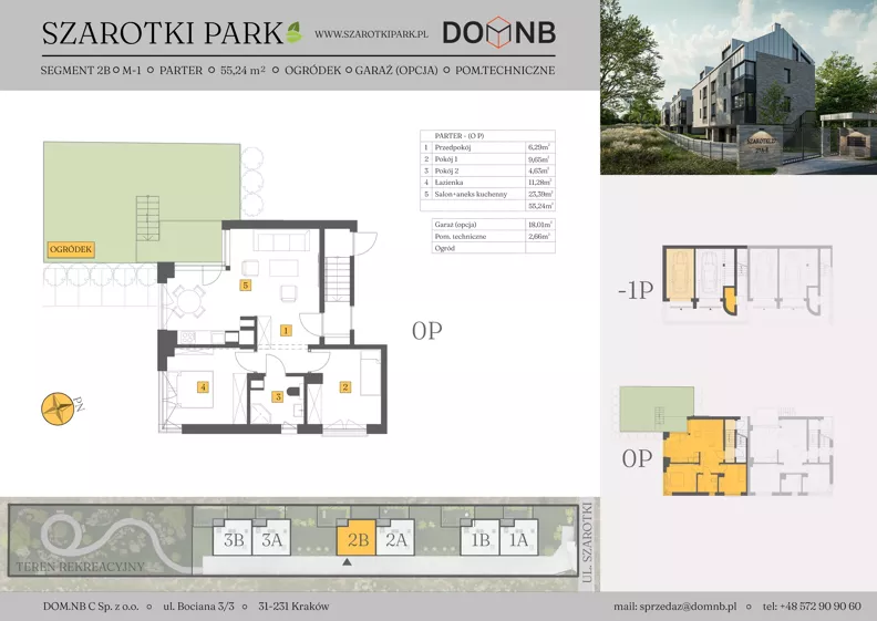 3 pokoje, mieszkanie 55,24 m², parter, oferta nr 2B-M1, Szarotki Park, Kraków, Prądnik Biały, Bronowice Wielkie, ul. Szarotki 27