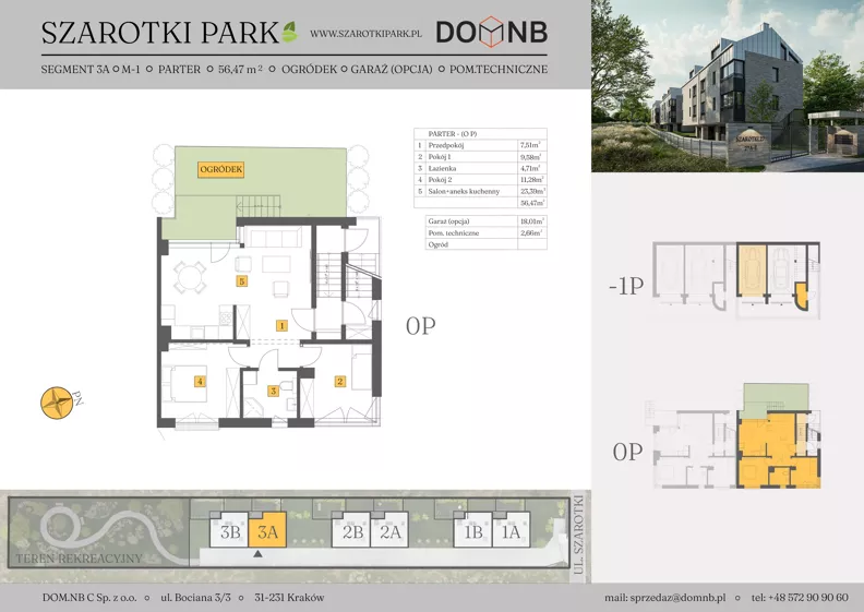 3 pokoje, mieszkanie 56,47 m², parter, oferta nr 3A-M1, Szarotki Park, Kraków, Prądnik Biały, Bronowice Wielkie, ul. Szarotki 27
