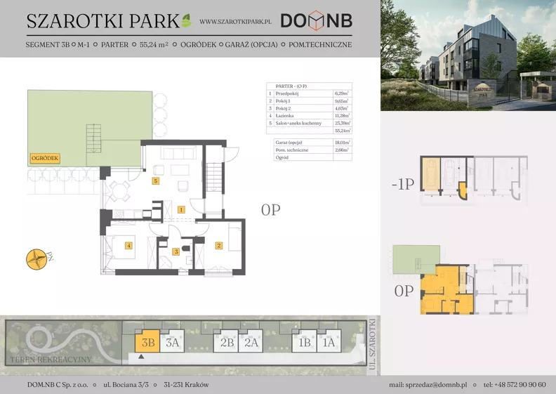 3 pokoje, mieszkanie 55,24 m², parter, oferta nr 3B-M1, Szarotki Park, Kraków, Prądnik Biały, Bronowice Wielkie, ul. Szarotki 27