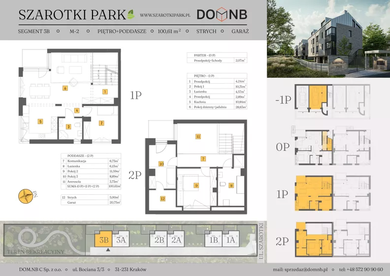 5 pokoi, mieszkanie 100,61 m², piętro 1, oferta nr 3B-M2, Szarotki Park, Kraków, Prądnik Biały, Bronowice Wielkie, ul. Szarotki 27