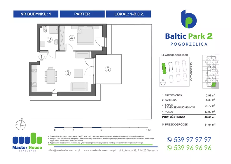 2 pokoje, apartament inwestycyjny 46,81 m², parter, oferta nr 1-B.0.2, Baltic Park 2, Pogorzelica, ul. Wojska Polskiego