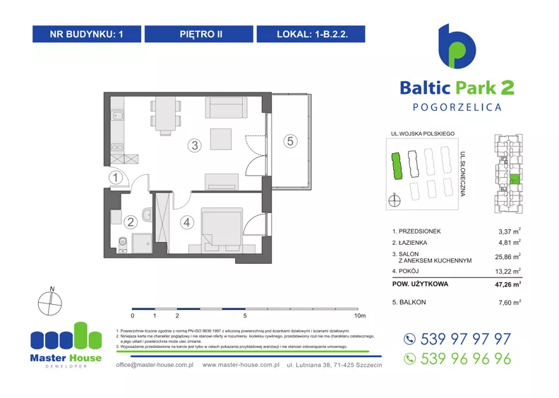 2 pokoje, apartament inwestycyjny 47,77 m², piętro 2, oferta nr 1-B.2.2, Baltic Park 2, Pogorzelica, ul. Wojska Polskiego