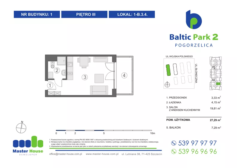 1 pokój, apartament inwestycyjny 27,78 m², piętro 3, oferta nr 1-B.3.4, Baltic Park 2, Pogorzelica, ul. Wojska Polskiego