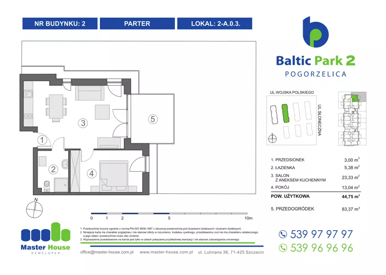 2 pokoje, apartament inwestycyjny 45,34 m², parter, oferta nr 2-A.0.3, Baltic Park 2, Pogorzelica, ul. Wojska Polskiego