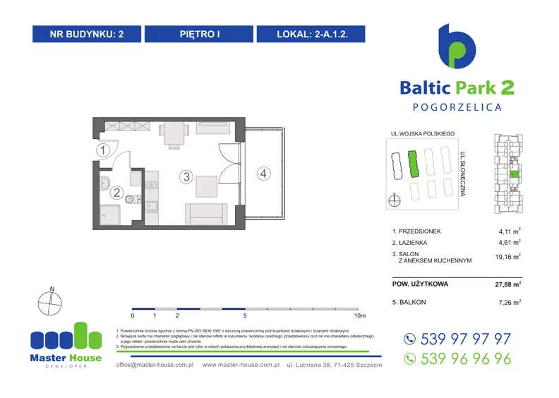 1 pokój, apartament inwestycyjny 28,45 m², piętro 1, oferta nr 2-A1.2, Baltic Park 2, Pogorzelica, ul. Wojska Polskiego