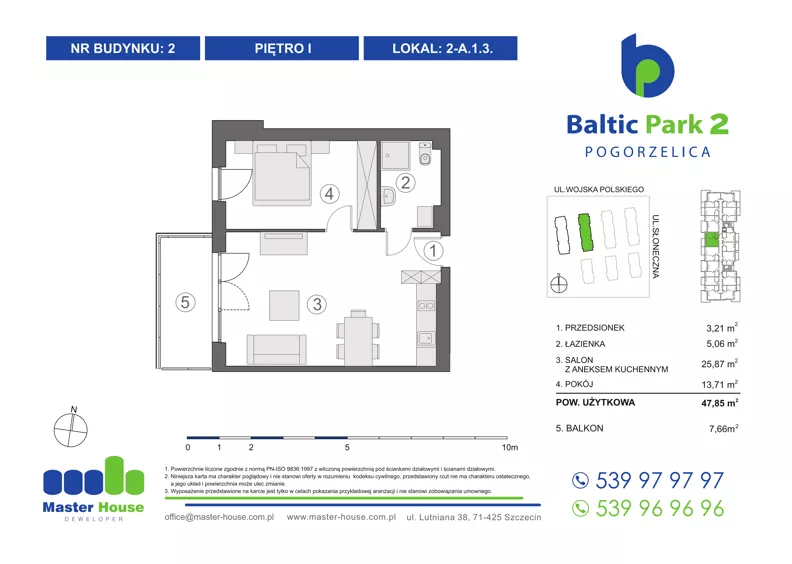 2 pokoje, apartament inwestycyjny 48,32 m², piętro 1, oferta nr 2-A1.3, Baltic Park 2, Pogorzelica, ul. Wojska Polskiego