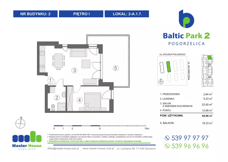 2 pokoje, apartament inwestycyjny 45,16 m², piętro 1, oferta nr 2-A1.7, Baltic Park 2, Pogorzelica, ul. Wojska Polskiego