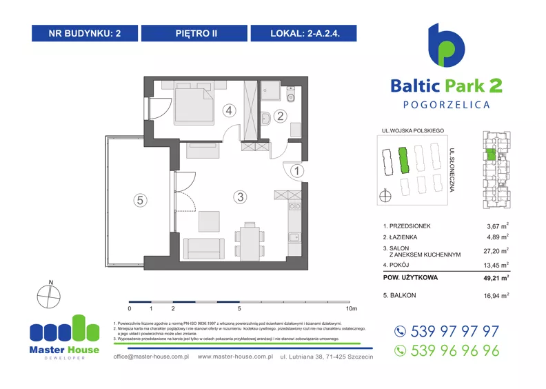 2 pokoje, apartament inwestycyjny 49,40 m², piętro 2, oferta nr 2-A.2.4, Baltic Park 2, Pogorzelica, ul. Wojska Polskiego