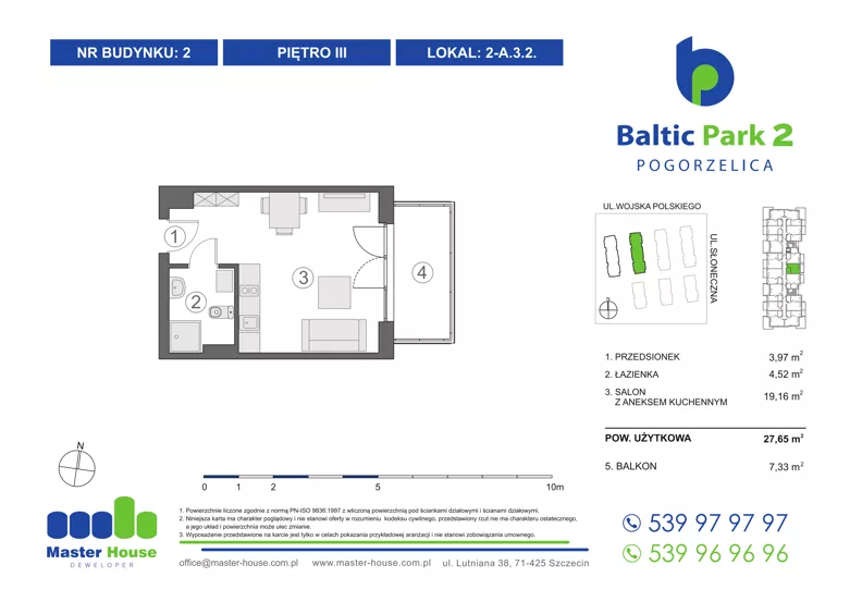 1 pokój, apartament inwestycyjny 28,10 m², piętro 3, oferta nr 2-A.3.2, Baltic Park 2, Pogorzelica, ul. Wojska Polskiego