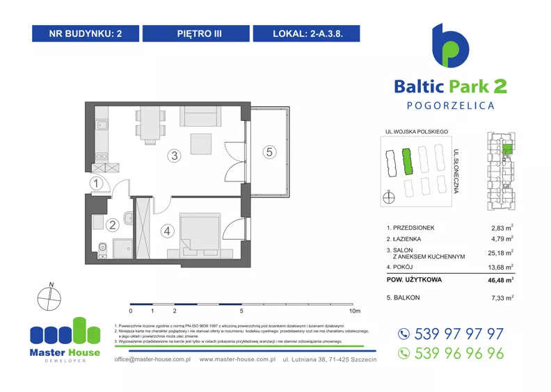 2 pokoje, apartament inwestycyjny 46,92 m², piętro 3, oferta nr 2-A.3.8, Baltic Park 2, Pogorzelica, ul. Wojska Polskiego
