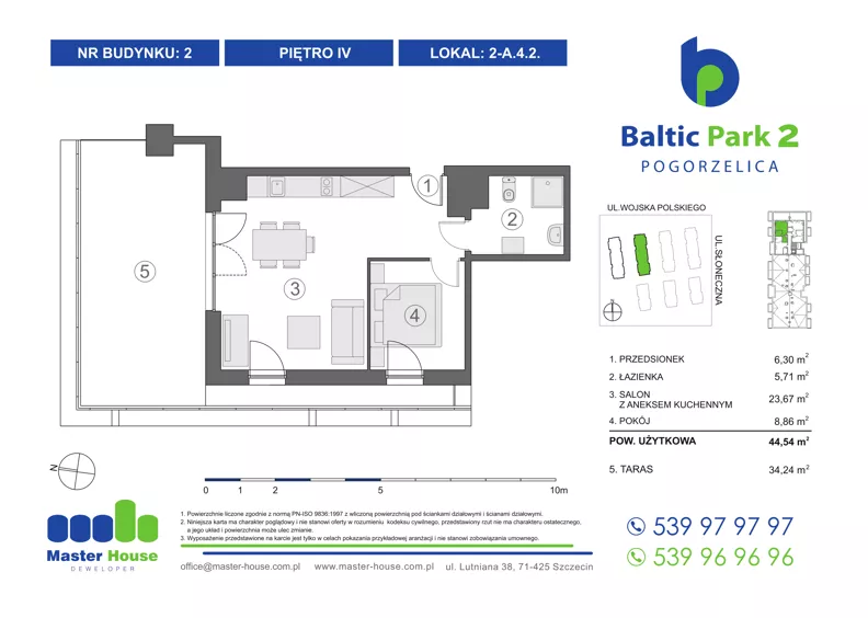 2 pokoje, apartament inwestycyjny 44,22 m², piętro 4, oferta nr 2-A.4.2, Baltic Park 2, Pogorzelica, ul. Wojska Polskiego