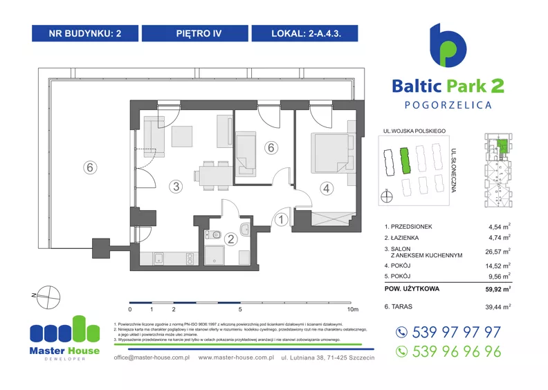 3 pokoje, apartament inwestycyjny 60,42 m², piętro 4, oferta nr 2-A.4.3, Baltic Park 2, Pogorzelica, ul. Wojska Polskiego