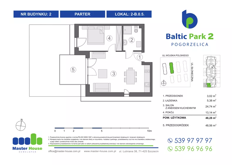 2 pokoje, apartament inwestycyjny 46,81 m², parter, oferta nr 2-B.0.5, Baltic Park 2, Pogorzelica, ul. Wojska Polskiego